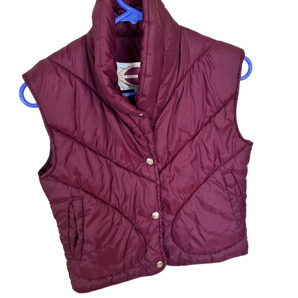Vtg Womens Puffer Vest Maroon Quilted The Brass Plum Small Pockets Kids 14 - Picture 1 of 6